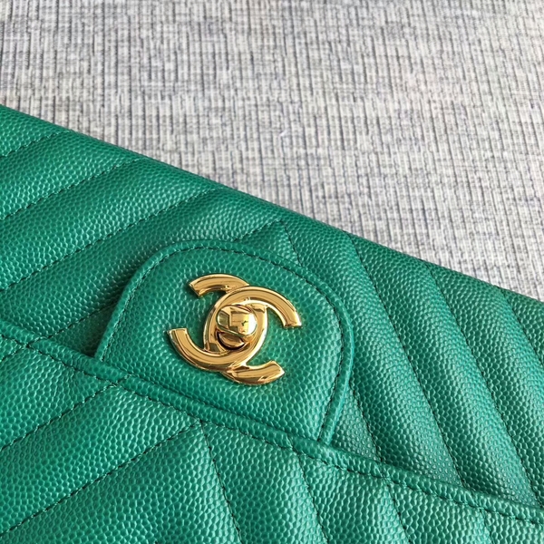 Chanel Flap Shoulder Bags Green Original Calfskin Leather CF1112 Glod