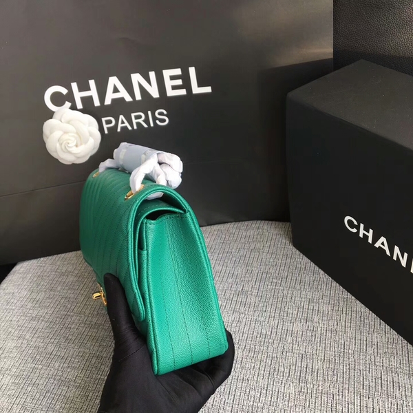 Chanel Flap Shoulder Bags Green Original Calfskin Leather CF1112 Glod