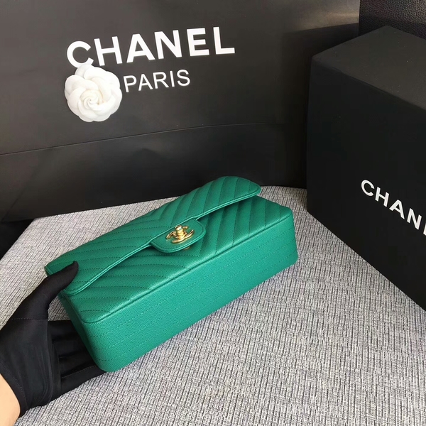 Chanel Flap Shoulder Bags Green Original Calfskin Leather CF1112 Glod