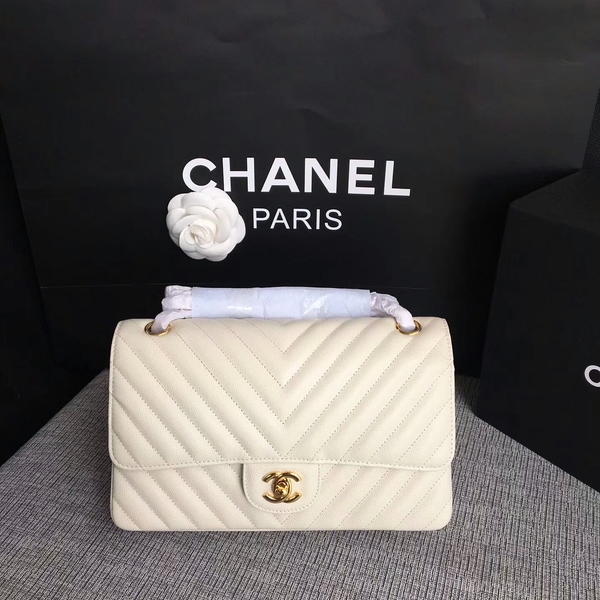 Chanel Flap Shoulder Bags White Original Calfskin Leather CF1112 Glod