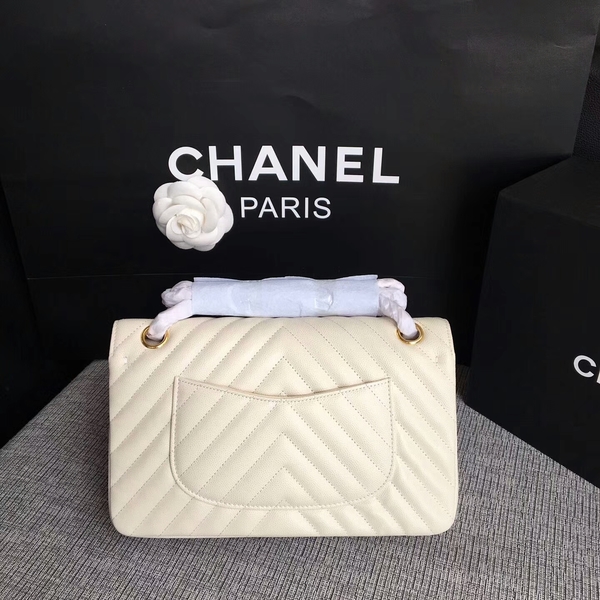 Chanel Flap Shoulder Bags White Original Calfskin Leather CF1112 Glod