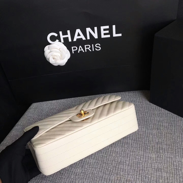 Chanel Flap Shoulder Bags White Original Calfskin Leather CF1112 Glod