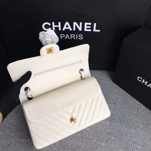 Chanel Flap Shoulder Bags White Original Calfskin Leather CF1112 Glod