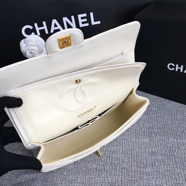 Chanel Flap Shoulder Bags White Original Calfskin Leather CF1112 Glod