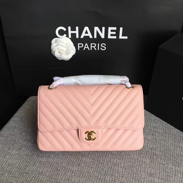 Chanel Flap Shoulder Bags Pink Original Calfskin Leather CF1112 Glod