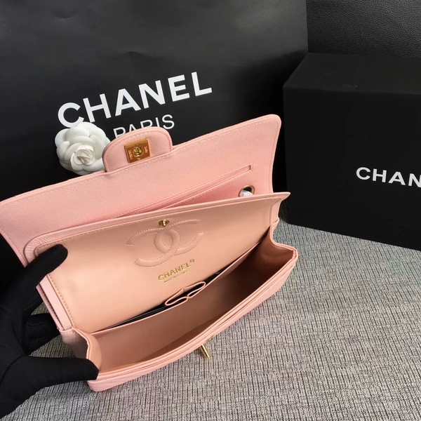 Chanel Flap Shoulder Bags Pink Original Calfskin Leather CF1112 Glod