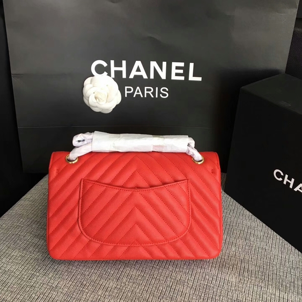 Chanel Flap Shoulder Bags Red Original Calfskin Leather CF1112 Glod