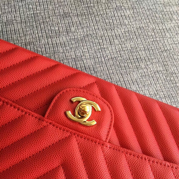 Chanel Flap Shoulder Bags Red Original Calfskin Leather CF1112 Glod