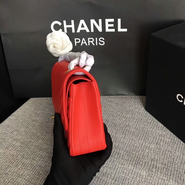 Chanel Flap Shoulder Bags Red Original Calfskin Leather CF1112 Glod