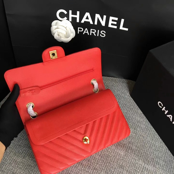 Chanel Flap Shoulder Bags Red Original Calfskin Leather CF1112 Glod