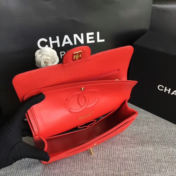 Chanel Flap Shoulder Bags Red Original Calfskin Leather CF1112 Glod