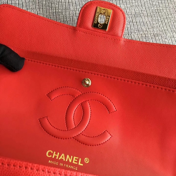 Chanel Flap Shoulder Bags Red Original Calfskin Leather CF1112 Glod