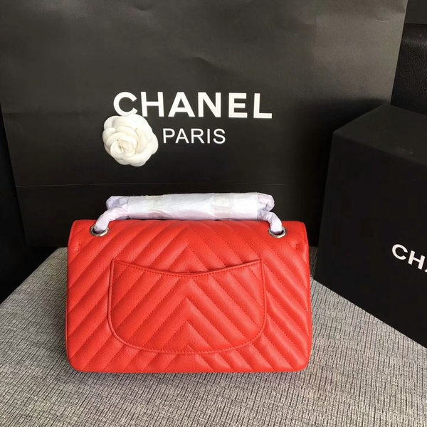 Chanel Flap Shoulder Bags Red Original Calfskin Leather CF1112 Silver