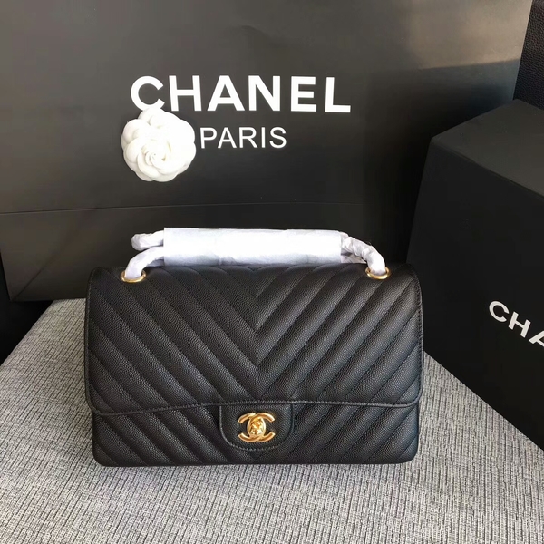 Chanel Flap Shoulder Bags Black Original Calfskin Leather CF1112 Glod