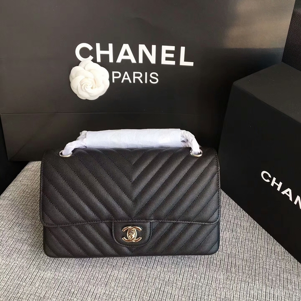 Chanel Flap Shoulder Bags Black Original Calfskin Leather CF1112 Silver