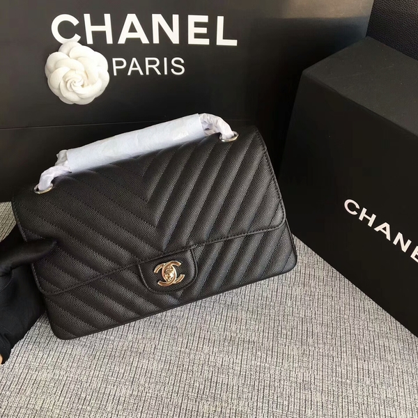 Chanel Flap Shoulder Bags Black Original Calfskin Leather CF1112 Silver