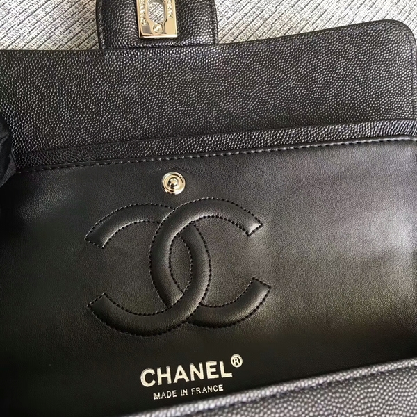 Chanel Flap Shoulder Bags Black Original Calfskin Leather CF1112 Silver