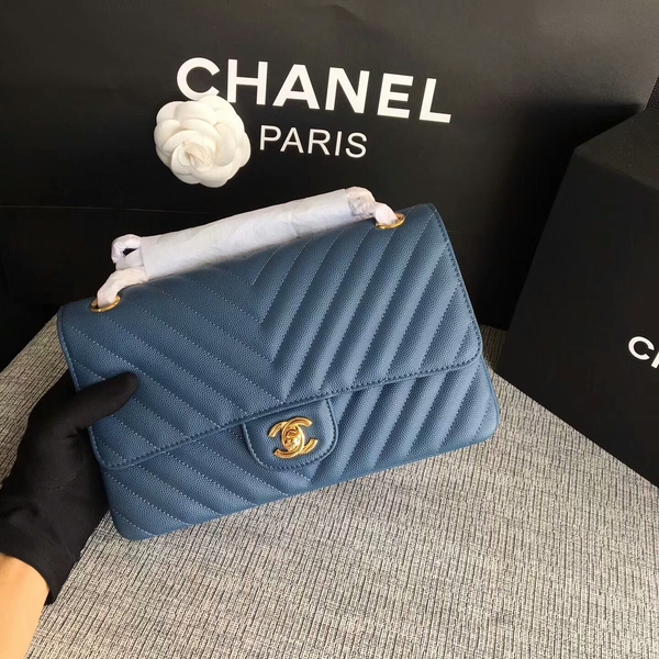 Chanel Flap Shoulder Bags Blue Original Calfskin Leather CF1112 Glod