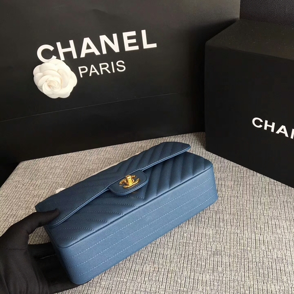 Chanel Flap Shoulder Bags Blue Original Calfskin Leather CF1112 Glod