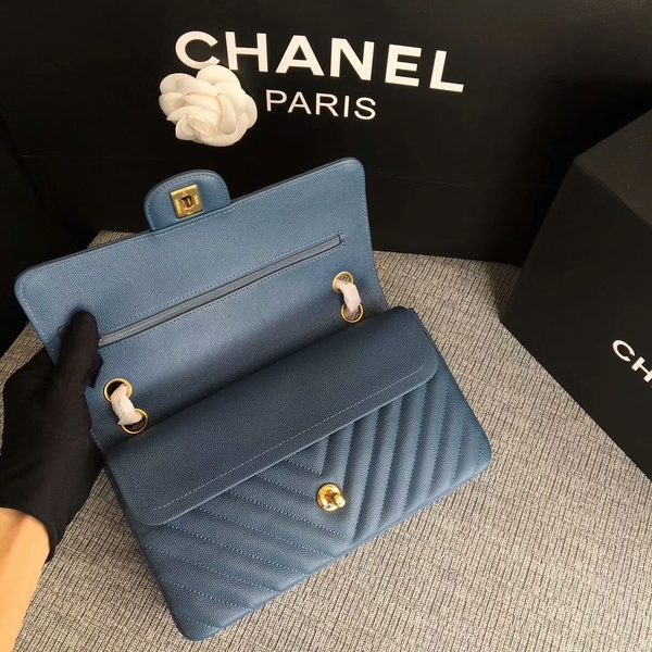 Chanel Flap Shoulder Bags Blue Original Calfskin Leather CF1112 Glod