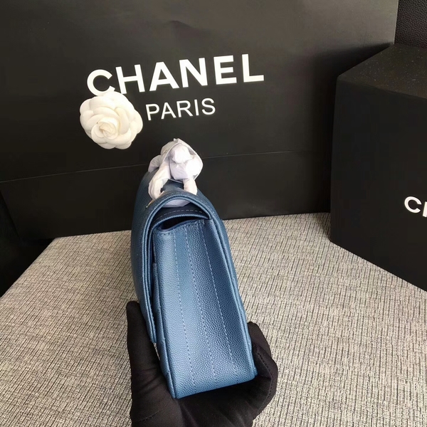 Chanel Flap Shoulder Bags Blue Original Calfskin Leather CF1112 Silver