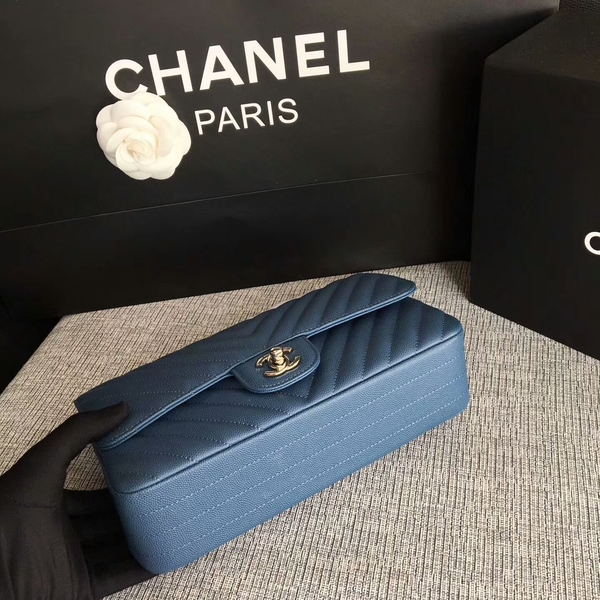 Chanel Flap Shoulder Bags Blue Original Calfskin Leather CF1112 Silver