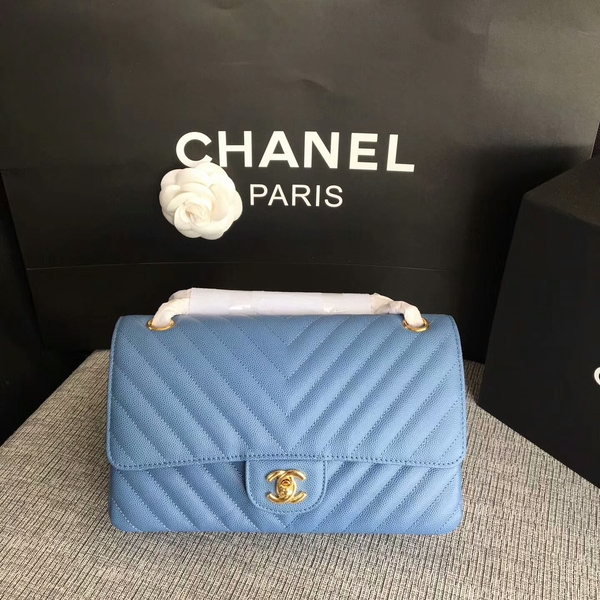 Chanel Flap Shoulder Bags Skyblue Original Calfskin Leather CF1112 Glod
