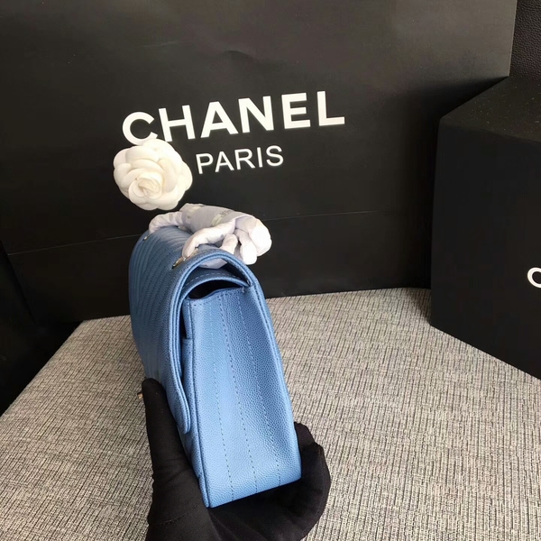 Chanel Flap Shoulder Bags Skyblue Original Calfskin Leather CF1112 Silver