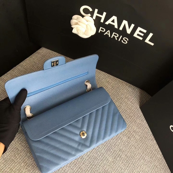 Chanel Flap Shoulder Bags Skyblue Original Calfskin Leather CF1112 Silver