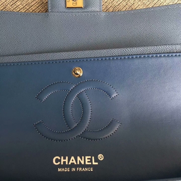 Chanel Flap Shoulder Bags Skyblue Original Calfskin Leather CF1112 Silver