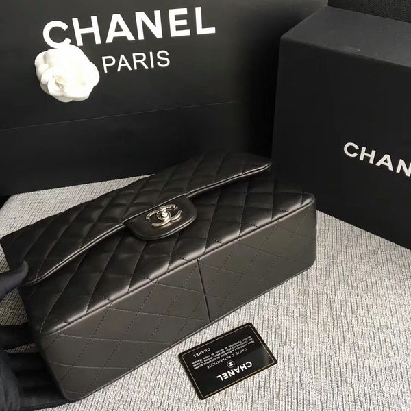 Chanel Flap Shoulder Bags Black Original Lambskin Leather CF1113 Silver