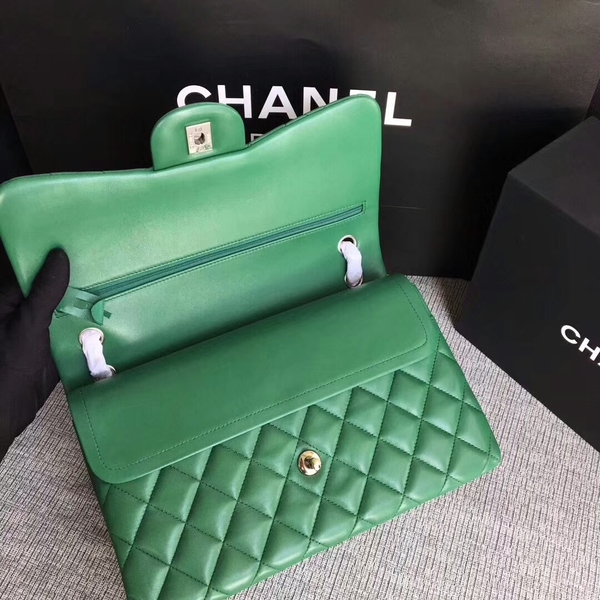 Chanel Flap Shoulder Bags Green Original Lambskin Leather CF1113 Silver