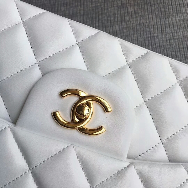 Chanel Flap Shoulder Bags White Original Lambskin Leather CF1113 Glod