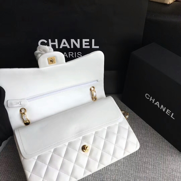 Chanel Flap Shoulder Bags White Original Lambskin Leather CF1113 Glod