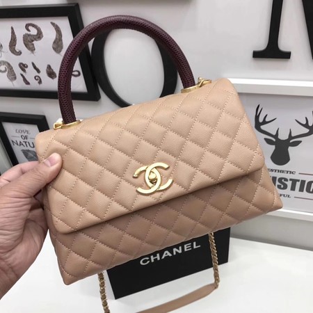 Chanel Classic Red Top Handle Bag Apricot Original Leather A92991 Gold