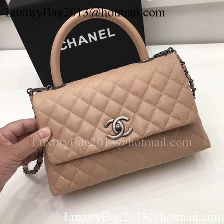 Chanel Classic Top Handle Bag Apricot Original Leather A92991 Silver