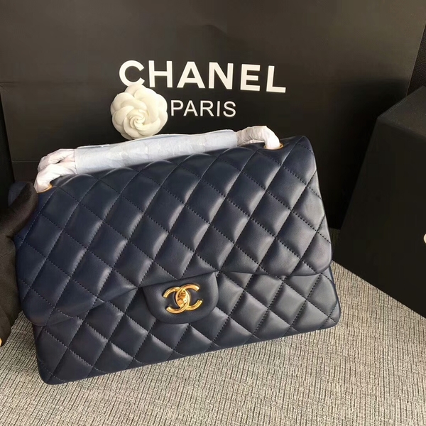 Chanel Flap Shoulder Bags Dark Blue Original Lambskin Leather CF1113 Glod