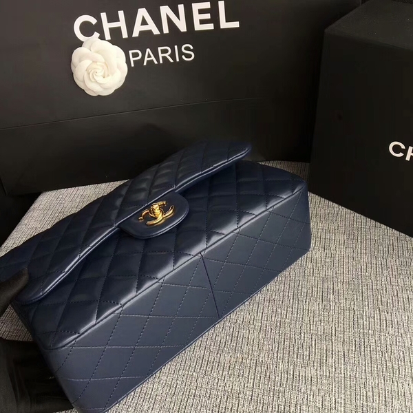 Chanel Flap Shoulder Bags Dark Blue Original Lambskin Leather CF1113 Glod