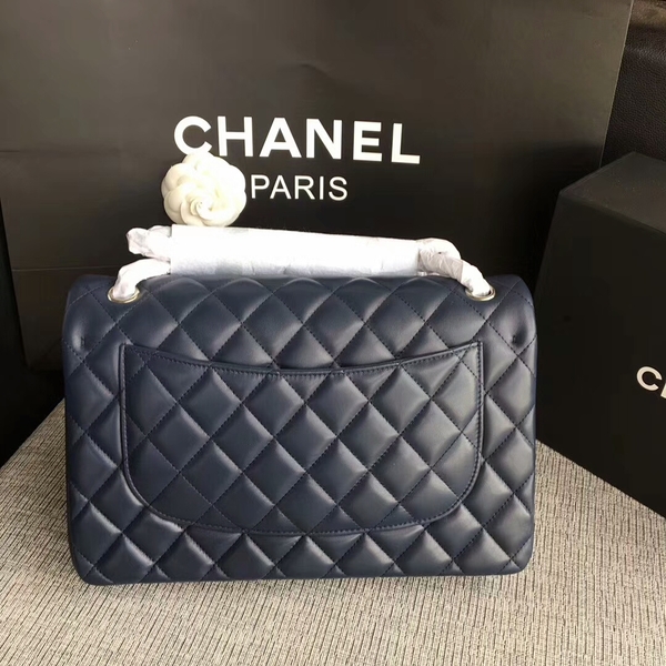 Chanel Flap Shoulder Bags Dark Blue Original Lambskin Leather CF1113 Silver