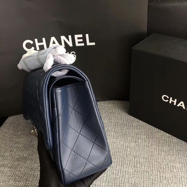 Chanel Flap Shoulder Bags Dark Blue Original Lambskin Leather CF1113 Silver