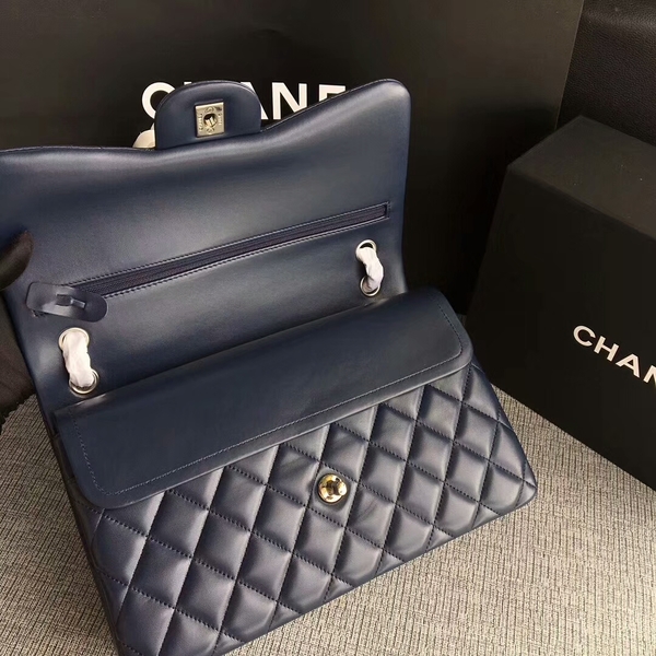 Chanel Flap Shoulder Bags Dark Blue Original Lambskin Leather CF1113 Silver