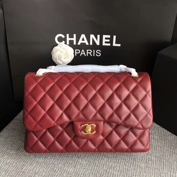 Chanel Flap Shoulder Bags Dark Red Original Lambskin Leather CF1113 Glod