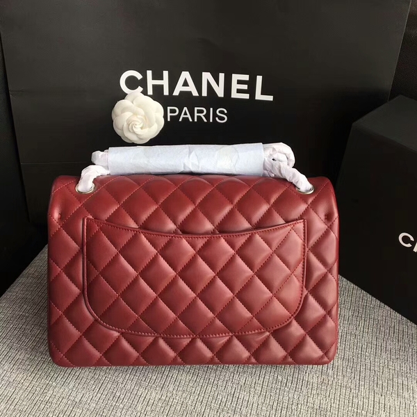 Chanel Flap Shoulder Bags Dark Red Original Lambskin Leather CF1113 Silver