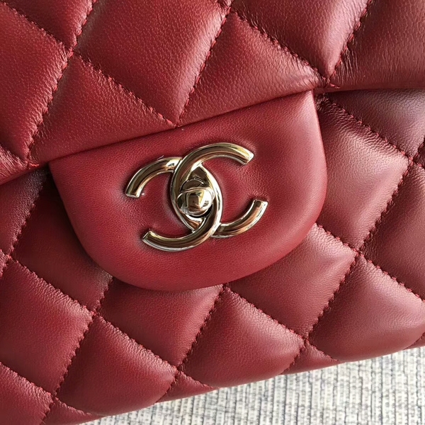 Chanel Flap Shoulder Bags Dark Red Original Lambskin Leather CF1113 Silver