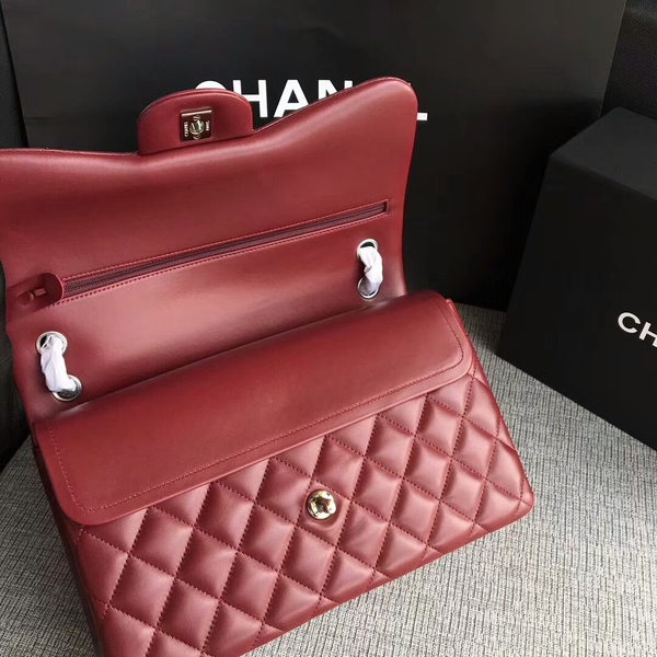 Chanel Flap Shoulder Bags Dark Red Original Lambskin Leather CF1113 Silver