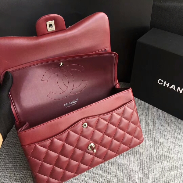 Chanel Flap Shoulder Bags Dark Red Original Lambskin Leather CF1113 Silver