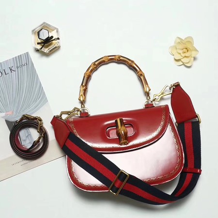 Gucci Bamboo Classic Leather Top Handle Bag 495880 Red