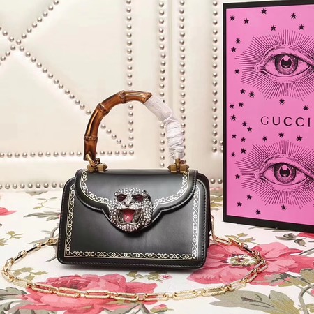 Gucci Frame Print Leather Top Handle Bag 488667 Black