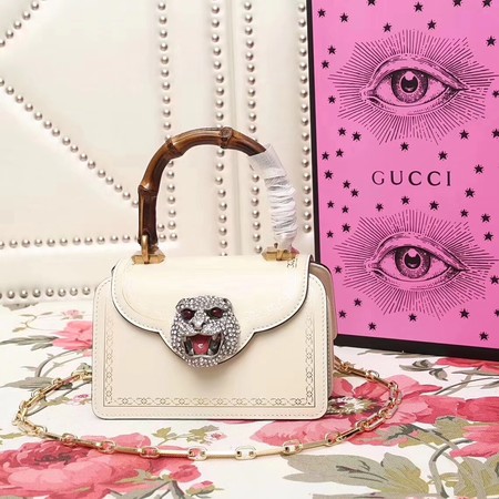Gucci Frame Print Leather Top Handle Bag 488667 OffWhite