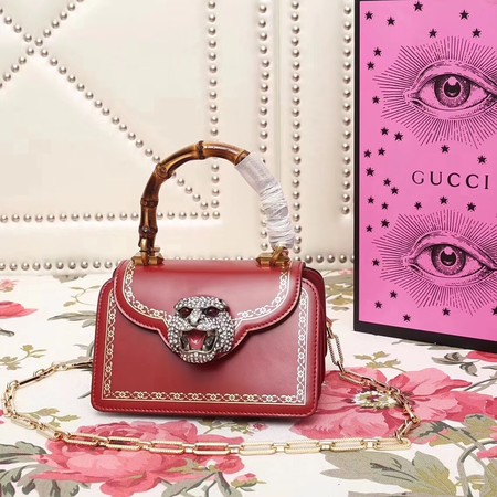 Gucci Frame Print Leather Top Handle Bag 488667 Red